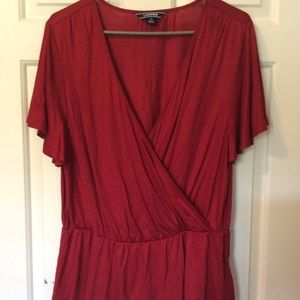 Lands End Crimson Red Wrap Shirt SZ M